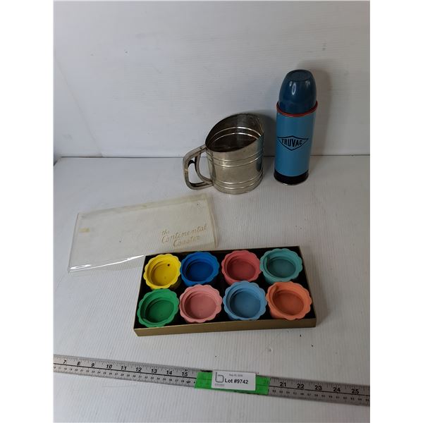 Rubber Coasters, Flour Sifter, Truvac Thermos