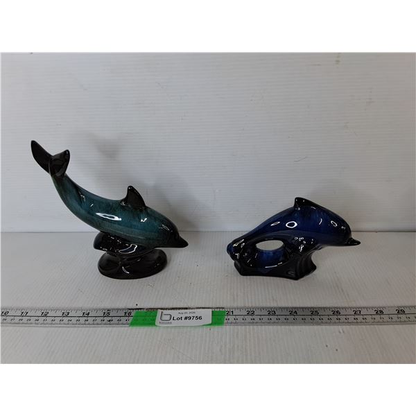 (2) Drip Glaze Dolphin Figurines Up to 7.5"