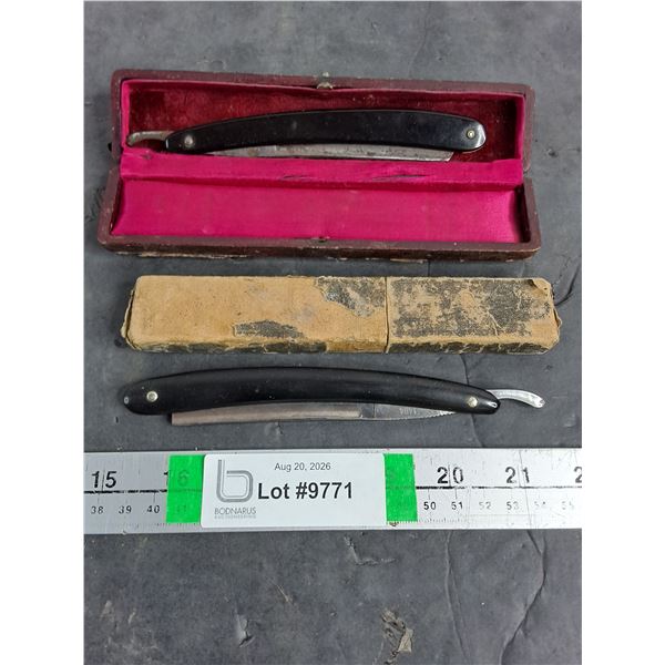 (2) Vintage Straight Razors with Container