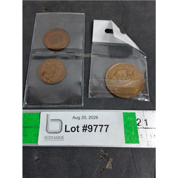 (2) Vintage Pontiac Tokens and Centennial International Harvester Bronze Coin