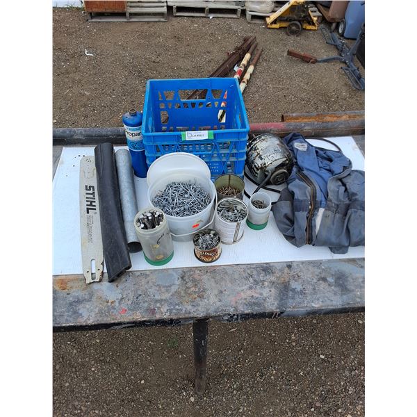 ** Fastener Hardware, Delco Motor, Size 42 Over-alls, Propane, Stihl Blade, Misc. - Cannot Ship