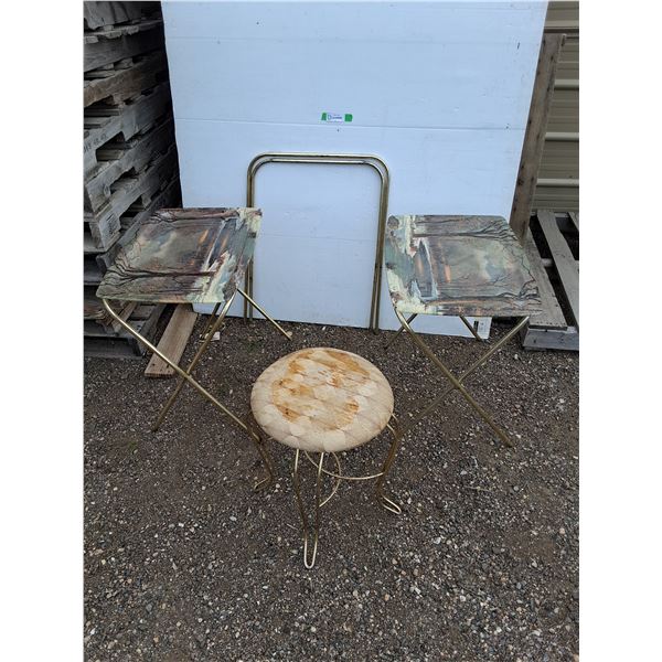 **(2) TV Trays 21.5" x 16" x 22" & Vintage Stool 16" Tall- Can't Ship