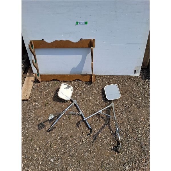 **Wooden Gun Storage Rack 26" x 18" & (2) Towing Mirrors- Can't Ship