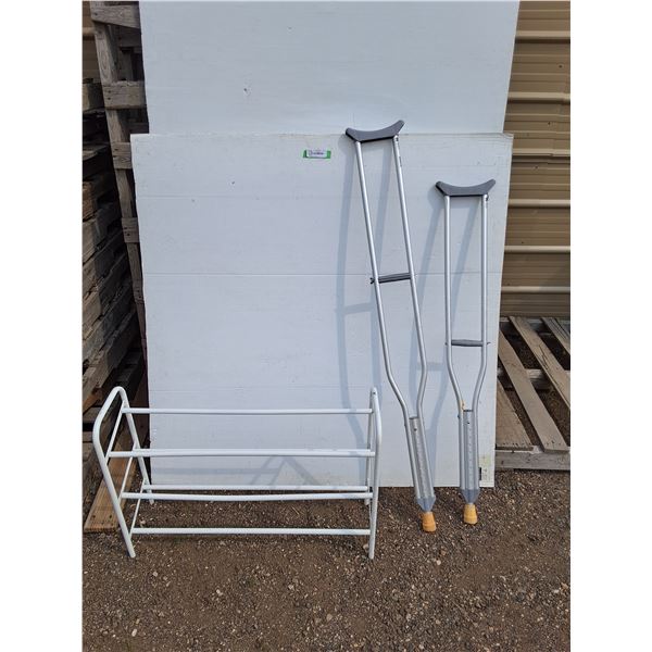 **Adult Medium & Tall Adjustable Crutches & Metal Shoe Rack 30" x 9" x 21"- Can't Ship