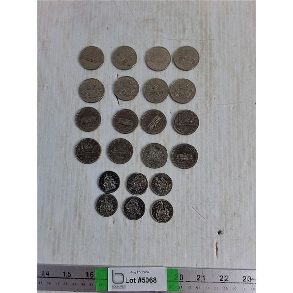 (16)$1 Canadian Dollar Coins, (6) $.50 Canadian Coins