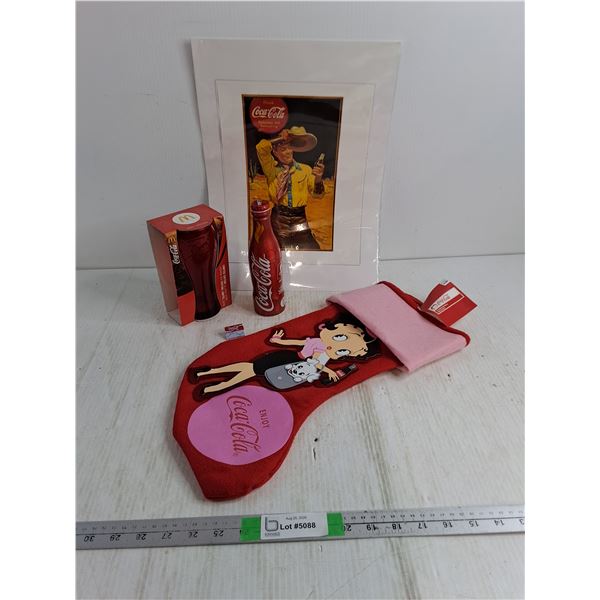 Coca-Cola Items-Betty Boop Stocking, Lapel Pin, Misc