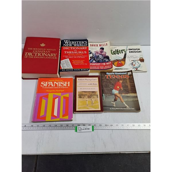 (7) Books - Dictionary, Golfers, Spanish, Tennis
