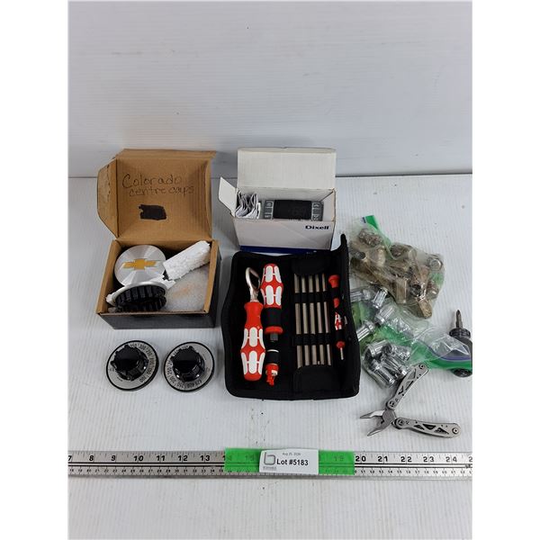 Chevy Center Caps, Lug Nuts, Pixels Thermostat, Stove Switches, Multi Tool, Misc