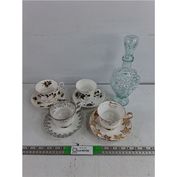 Vintage Italian Wine Decanter, Assorted Ceramic Tea Cups & Saucers - Royal Albert, Royal Windsor