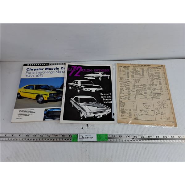 72 Dart Demon Swinger Manual, Chrysler Muscle Car, Parts Interchange Manual & Collision Guide