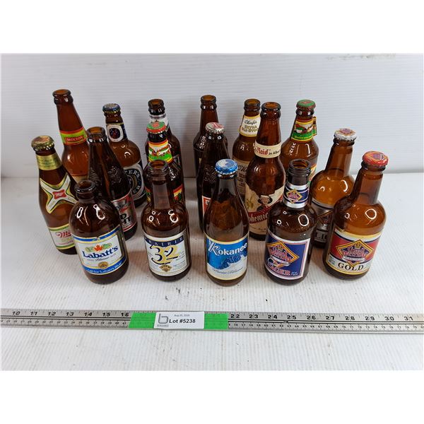 Assorted Vintage Glass Beer Bottles - Labatts, Great Western, Miller, Misc