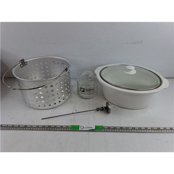 Deep Frying Bucket, Cooking Thermometer, Redhead Cookie Jar & Casserole Dish w/Lid