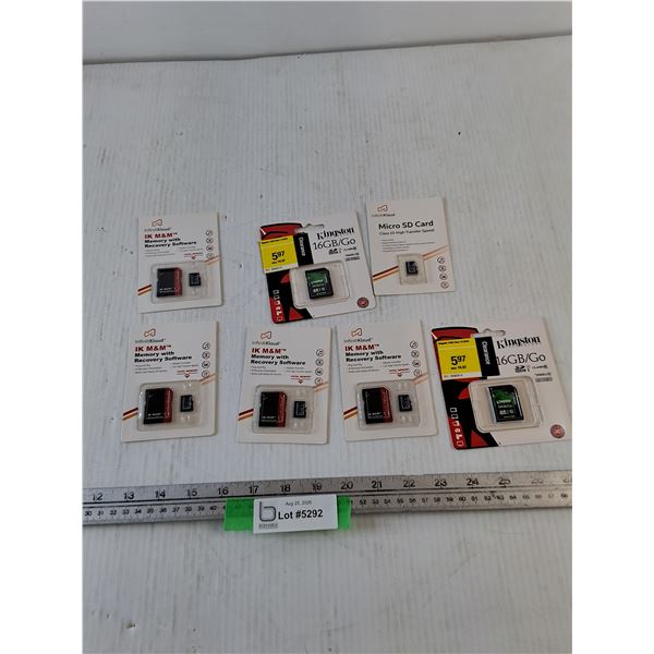 (6) Memory Cards, InfinitiKloud, Kingston SD Cards, 16, 32, 64 gB Cards