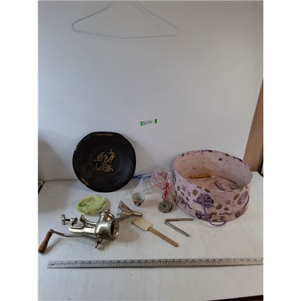 Jewish Commemorative Plate, Nutcracker, Meat Grinder, Funnels, Assorted Utensils and Misc