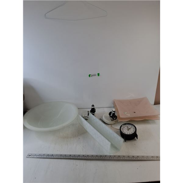 (6) Light Covers, (1) Timex Alarm Clock As-Is, (2) Light Fixtures As-Is