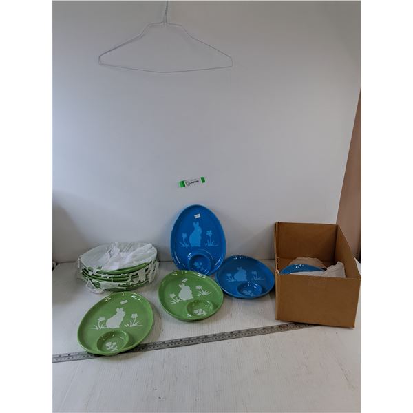 (4) Blue Bunny Plates, (8) Green Bunny plates All Ceramic