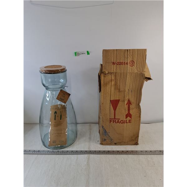 Green Bottle Terrarium Glass Jug with Trowel and Garden Fork