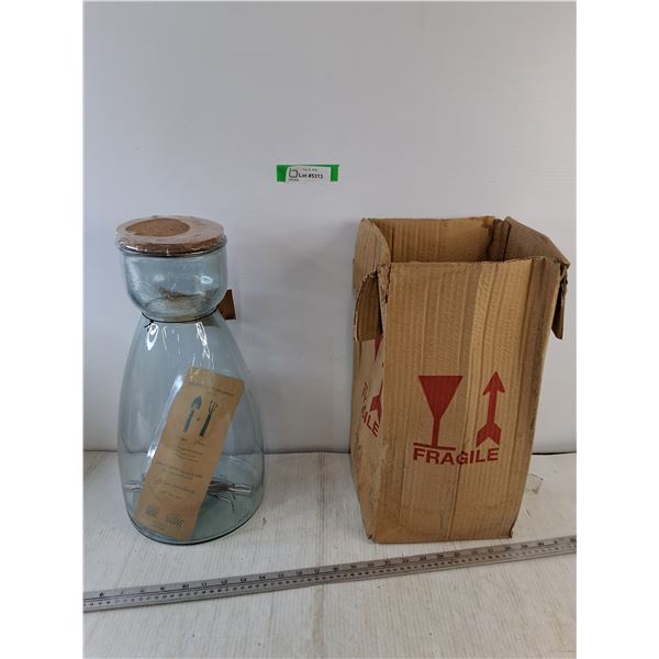 Green Bottle Terrarium Glass Jug with Trowel and Garden Fork