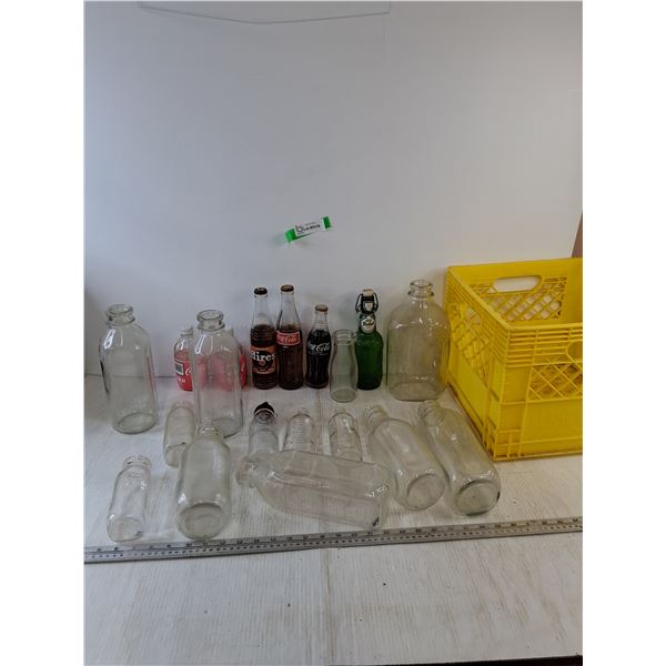 Assorted Bottles, Baby Bottle, Milk, (2) Coca-Cola and (1) Hires Bottles Sealed, Misc
