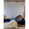 Image 1 : Assorted Fabrics, 46" x 20" Faux Sheep, 22" x 24" Blue Velvet, Throw Blanket, Misc