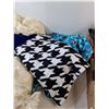 Image 5 : Assorted Fabrics, 46" x 20" Faux Sheep, 22" x 24" Blue Velvet, Throw Blanket, Misc