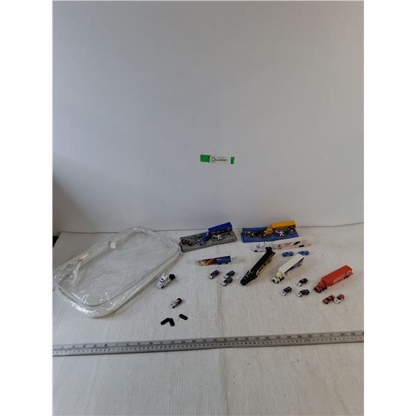Assorted Nascar Toy Cars, Semi Trucks, (2) Dioramas