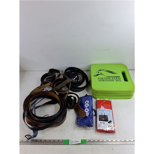 Assorted Belts, Shopping Bags & (4) Foam Pads