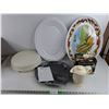 Image 1 : (2) Oval Serving Platters, Tupperware Chip & Dip Plate, Thermal Gravy/Sauce Keeper, Misc