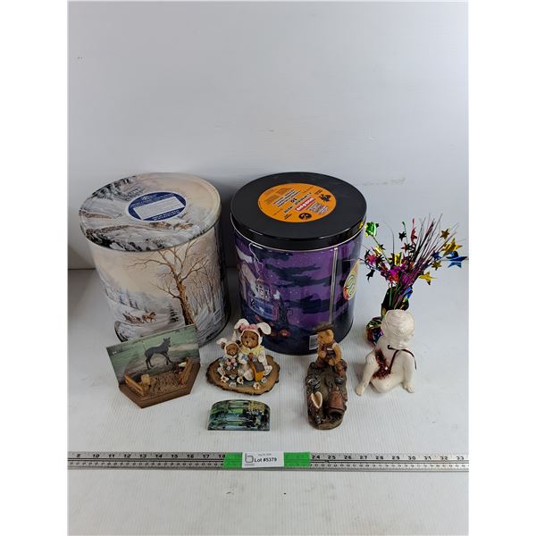 (2) Tin Cans, Ornaments, Photo Display