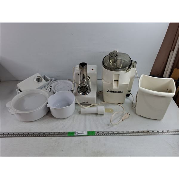 The Juiceman Juicer, Maxim Electric Meat Grinder & Accessories, Powers On, As Is