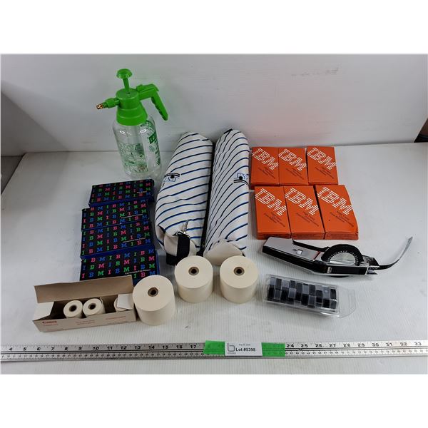 IBM Film Ribbons, Paper Rolls, Dymo Label Gun, Sprayer, BT Bags