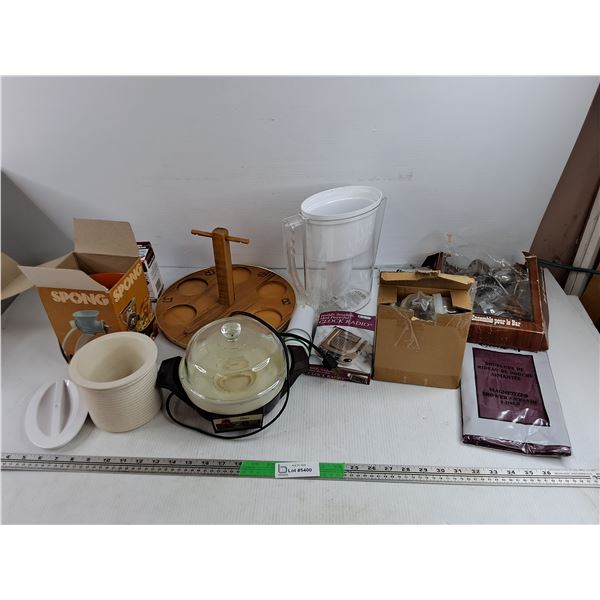 Bar Set, AC Adapter, Meat Grinder, Shower Curtain Liner, Automatic Egg Cooker, Planter,  Misc