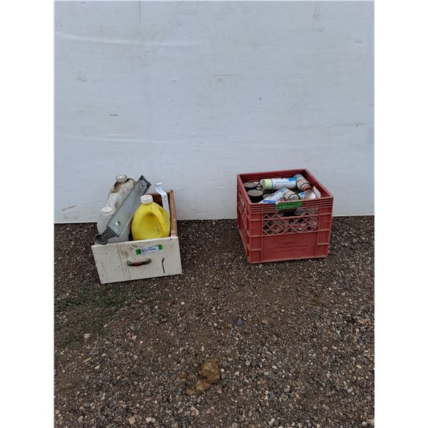 **Milk Crates, Assorted Automotive Paint & Plastic Jugs, PICKUP ONLY