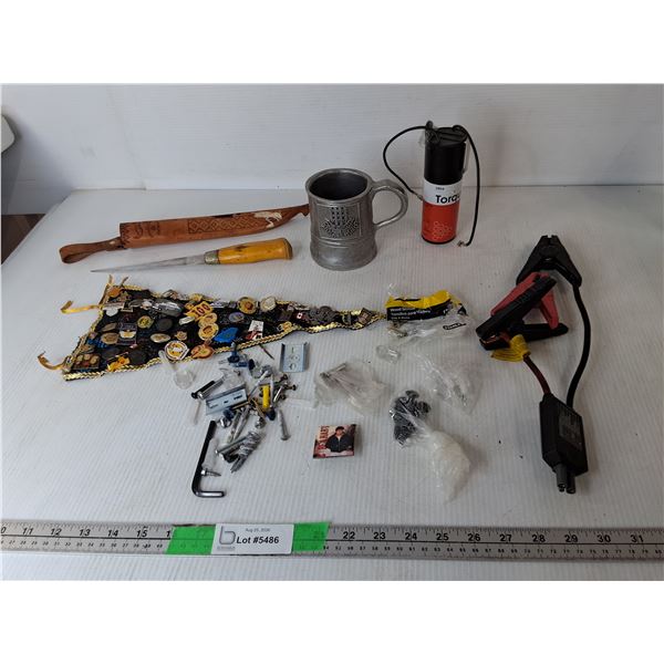 Collector Pins, Metal Mug, Filleting Knife/Sheath, Misc.