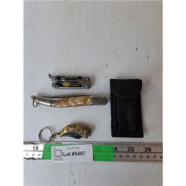 (3) Pocket Knives Up to 9" & Sheath