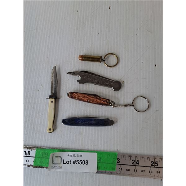 (4) Pocket Knives up to 5.5" & Bullet Keychain