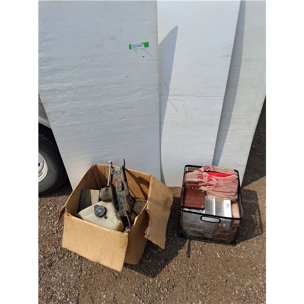 **(2) Boxes, File Folders, Red Bag, Sorting Box, Misc Machine Parts No Shipping