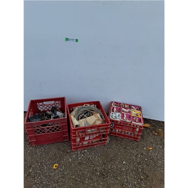 **(3) Milk Crates, Cigarette Lighter, Assorted Metal Misc, Wires, Pickup Only