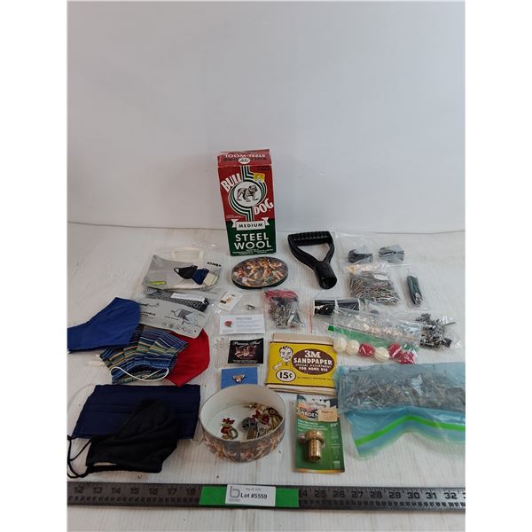 Bulldog Steel Wool Medium, Sand Paper, Various Screws and Nails, Misc