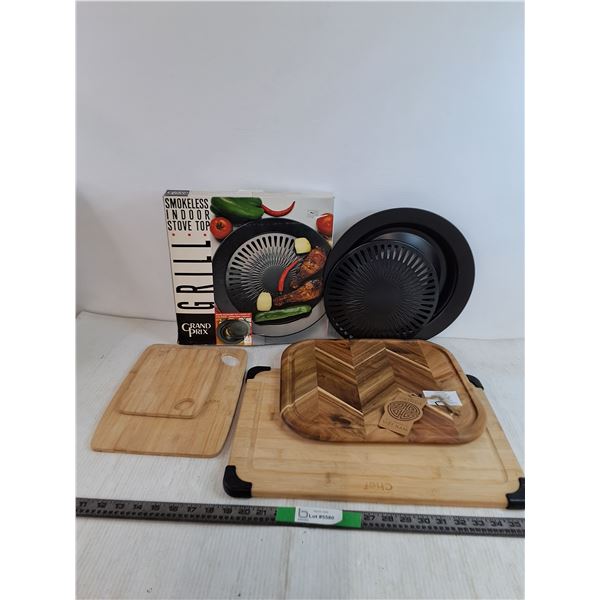 (4) Wooden Chopping Boards, Indoor Grill Stove Top