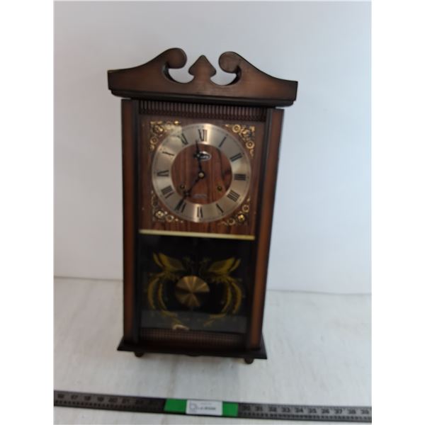 Wooden Wall Clock with Floral and Peacock Details