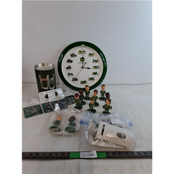 Riders Bobble Head Figures and Coasters, Tractor Wall Clock