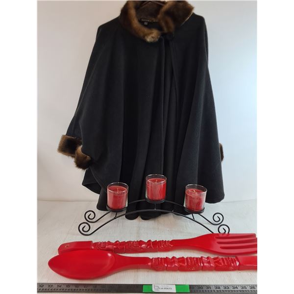 Parkhurst Cloak, Decorative Spoon and Fork, (3) Candles and Candle Holder