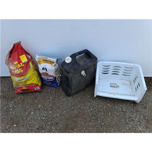 **Plastic Bins, Oil Drain Can, Charcoal Briquets, PICKUP ONLY