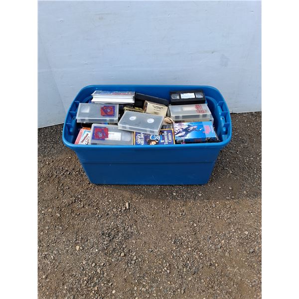 ***Assorted VHS Movies , Plastic Storage Tote 32" x 19" x 15", PICKUP ONLY