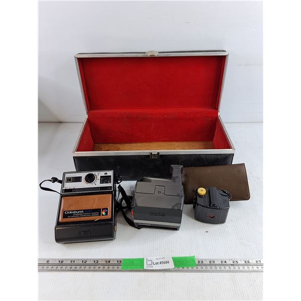 Camera Box & Vintage Cameras - Kodak Colorburst 100, Polaroid Land Camera, Misc - As Is