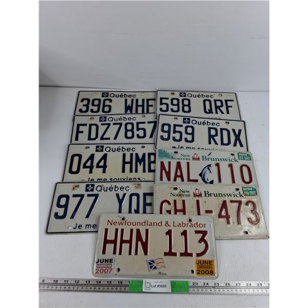 Assorted License Plates - Quebec, New Brunswick, Newfoundland