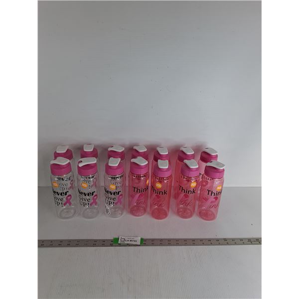 (14) Breast Cancer Themed Water Bottles 8.5"