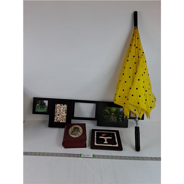 Multi Picture Frame 34.5"x9", Wooden Box Photo Album, Umbrella As 35.5" Is