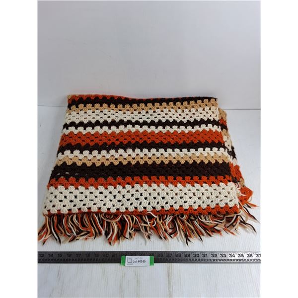 Afghan Blanket (White/Beige/Orange/Brown) - 46" x 38"